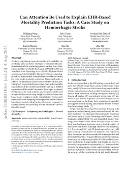 Can Attention Be Used to Explain EHR-Based Mortality Prediction Tasks: A
  Case Study on Hemorrhagic Stroke