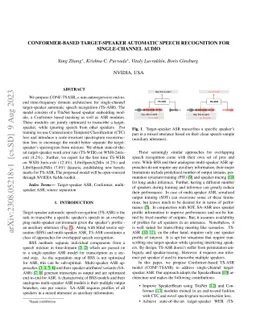 Conformer-based Target-Speaker Automatic Speech Recognition for
  Single-Channel Audio