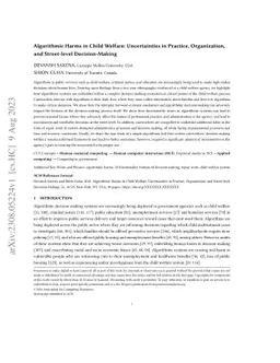 Algorithmic Harms in Child Welfare: Uncertainties in Practice,
  Organization, and Street-level Decision-Making