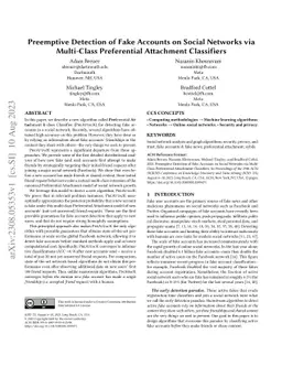Preemptive Detection of Fake Accounts on Social Networks via Multi-Class
  Preferential Attachment Classifiers