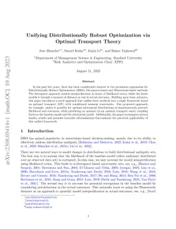 Unifying Distributionally Robust Optimization via Optimal Transport Theory