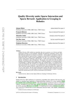 Quality Diversity under Sparse Reward and Sparse Interaction:
  Application to Grasping in Robotics