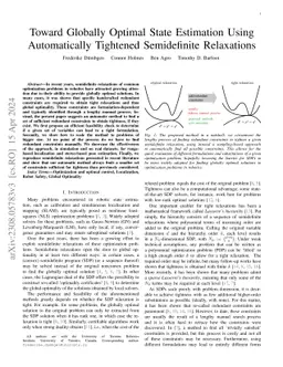 Toward Globally Optimal State Estimation Using Automatically Tightened
  Semidefinite Relaxations