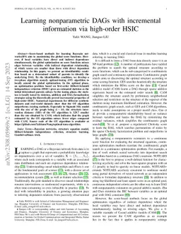 Learning nonparametric DAGs with incremental information via high-order
  HSIC