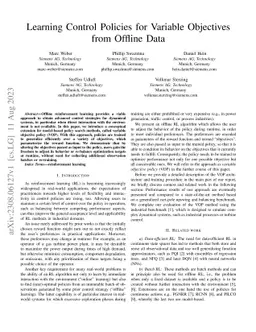 Learning Control Policies for Variable Objectives from Offline Data