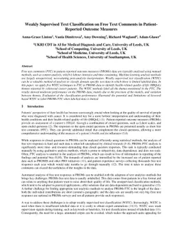 Weakly Supervised Text Classification on Free Text Comments in
  Patient-Reported Outcome Measures