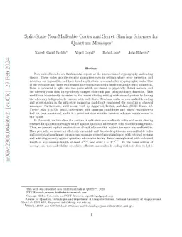 Split-State Non-Malleable Codes and Secret Sharing Schemes for Quantum
  Messages