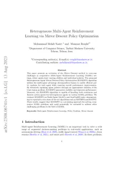 Heterogeneous Multi-Agent Reinforcement Learning via Mirror Descent
  Policy Optimization