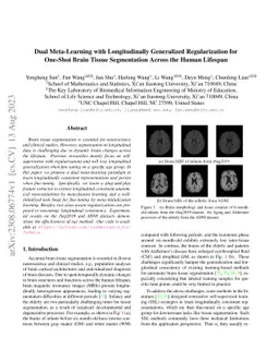 Dual Meta-Learning with Longitudinally Generalized Regularization for
  One-Shot Brain Tissue Segmentation Across the Human Lifespan