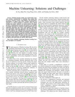 Machine Unlearning: Solutions and Challenges