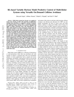 RL-based Variable Horizon Model Predictive Control of Multi-Robot
  Systems using Versatile On-Demand Collision Avoidance