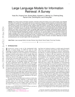Large Language Models for Information Retrieval: A Survey