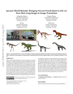 Jurassic World Remake: Bringing Ancient Fossils Back to Life via
  Zero-Shot Long Image-to-Image Translation