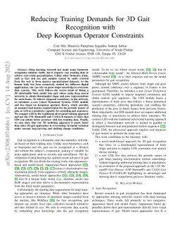 Reducing Training Demands for 3D Gait Recognition with Deep Koopman
  Operator Constraints