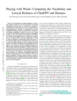 Playing with words: Comparing the vocabulary and lexical diversity of ChatGPT and humans