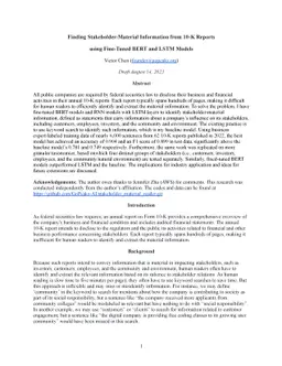 Finding Stakeholder-Material Information from 10-K Reports using
  Fine-Tuned BERT and LSTM Models