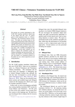 VBD-MT Chinese-Vietnamese Translation Systems for VLSP 2022