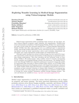 Exploring Transfer Learning in Medical Image Segmentation using
  Vision-Language Models