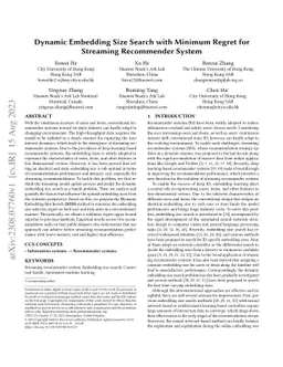 Dynamic Embedding Size Search with Minimum Regret for Streaming
  Recommender System