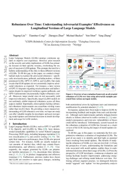 Robustness Over Time: Understanding Adversarial Examples' Effectiveness
  on Longitudinal Versions of Large Language Models