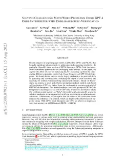 Solving Challenging Math Word Problems Using GPT-4 Code Interpreter with
  Code-based Self-Verification
