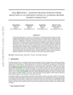 Ada-QPacknet -- adaptive pruning with bit width reduction as an
  efficient continual learning method without forgetting