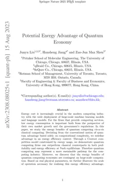 Potential Energy Advantage of Quantum Economy