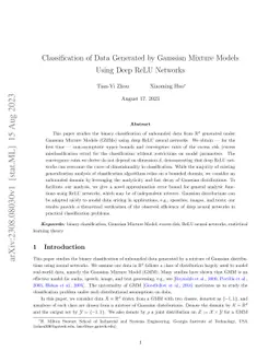 Classification of Data Generated by Gaussian Mixture Models Using Deep
  ReLU Networks
