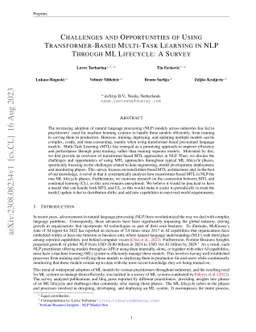 Challenges and Opportunities of Using Transformer-Based Multi-Task
  Learning in NLP Through ML Lifecycle: A Survey