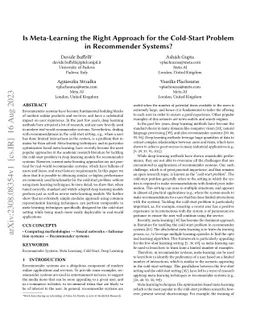 Is Meta-Learning the Right Approach for the Cold-Start Problem in
  Recommender Systems?