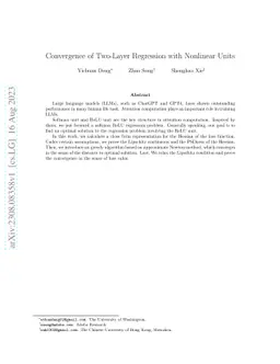 Convergence of Two-Layer Regression with Nonlinear Units