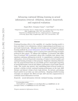 Advancing continual lifelong learning in neural information retrieval:
  definition, dataset, framework, and empirical evaluation