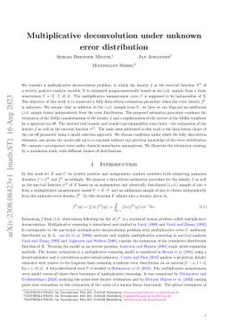 Multiplicative deconvolution under unknown error distribution