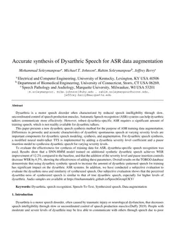 Accurate synthesis of Dysarthric Speech for ASR data augmentation