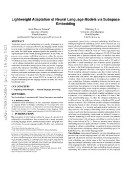 Lightweight Adaptation of Neural Language Models via Subspace Embedding