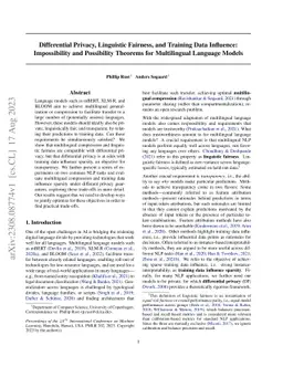 Differential Privacy, Linguistic Fairness, and Training Data Influence:
  Impossibility and Possibility Theorems for Multilingual Language Models