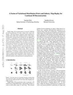 A Fusion of Variational Distribution Priors and Saliency Map Replay for
  Continual 3D Reconstruction