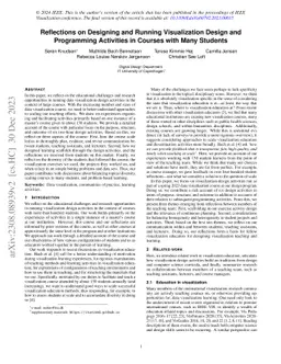 Reflections on Designing and Running Visualization Design and
  Programming Activities in Courses with Many Students