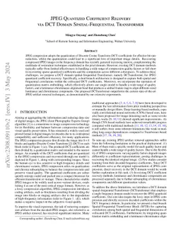 JPEG Quantized Coefficient Recovery via DCT Domain Spatial-Frequential
  Transformer