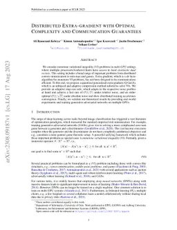 Distributed Extra-gradient with Optimal Complexity and Communication
  Guarantees