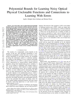 Polynomial Bounds for Learning Noisy Optical Physical Unclonable
  Functions and Connections to Learning With Errors