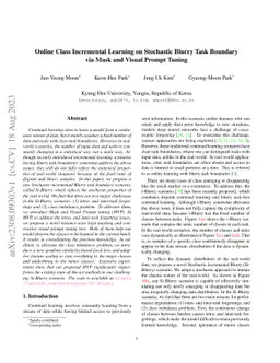 Online Class Incremental Learning on Stochastic Blurry Task Boundary via
  Mask and Visual Prompt Tuning