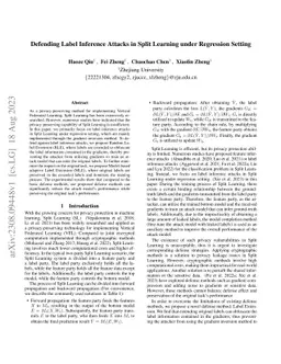 Defending Label Inference Attacks in Split Learning under Regression
  Setting