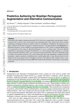 Predictive Authoring for Brazilian Portuguese Augmentative and
  Alternative Communication