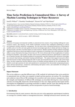 Time Series Predictions in Unmonitored Sites: A Survey of Machine
  Learning Techniques in Water Resources