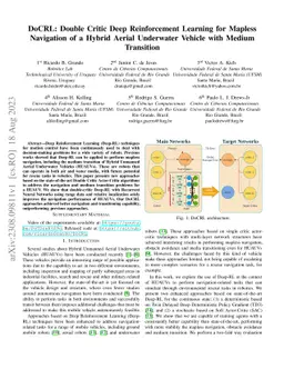 DoCRL: Double Critic Deep Reinforcement Learning for Mapless Navigation
  of a Hybrid Aerial Underwater Vehicle with Medium Transition
