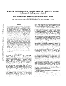 Synergistic Integration of Large Language Models and Cognitive
  Architectures for Robust AI: An Exploratory Analysis