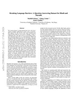 Breaking Language Barriers: A Question Answering Dataset for Hindi and
  Marathi