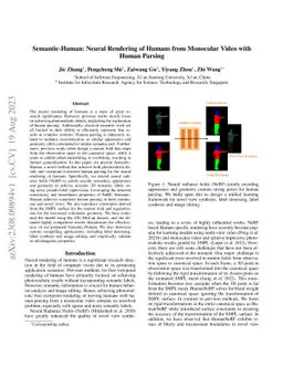 Semantic-Human: Neural Rendering of Humans from Monocular Video with
  Human Parsing