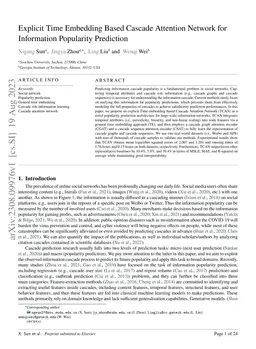 Explicit Time Embedding Based Cascade Attention Network for Information
  Popularity Prediction